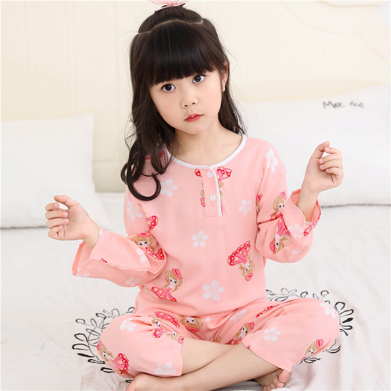 2021 Summer New Style Cotton Children's Pajamas Thin Long Sleeve Cotton Silk Cartoon Artificial Cotton Air-conditioning Clothes for Girls and Boys