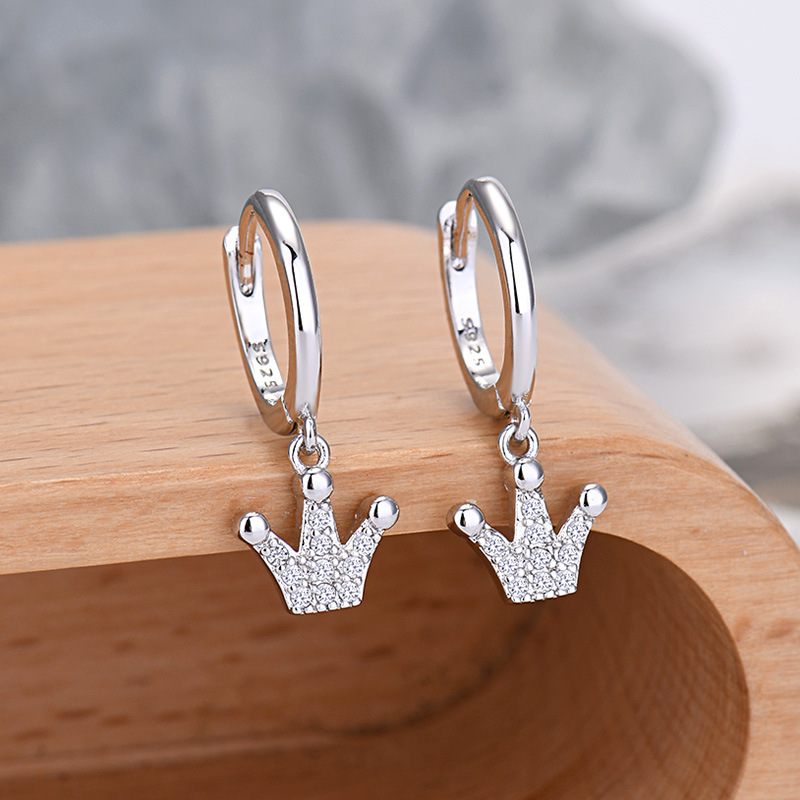 Fashion S925 Silver Needle Crown Full Zircon Copper Hoop Earrings Wholesale display picture 4