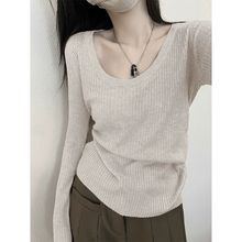 秋装领低领宽松内搭打底衫女早秋秋高级感修身毛衣针织衫恤上衣