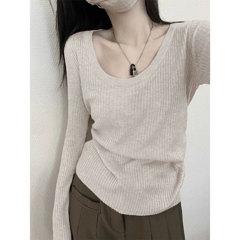 秋装领低领宽松内搭打底衫女早秋秋高级感修身毛衣针织衫恤上衣
