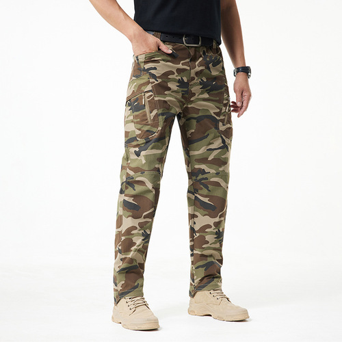 Summer Elastic Tactical Casual Work Pants with Multiple Pockets Straight Leg Trendy Men's Camouflage Casual Pants 2215A