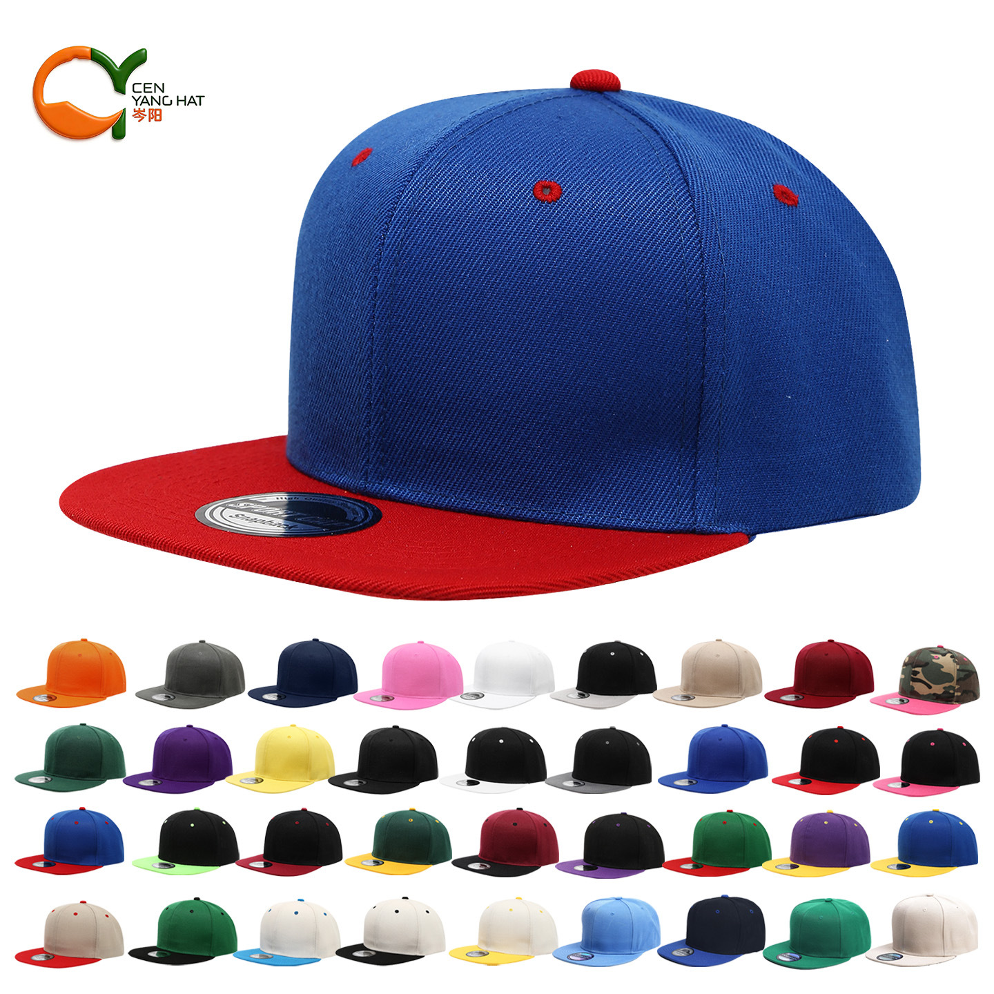 Cross-Border Color-Blocking American-Style Six-Panel Flat-Brim Street Dance Hat, Solid Color Plain Flat-Brim Hip-Hop Baseball Cap with Custom Logo Embroidery