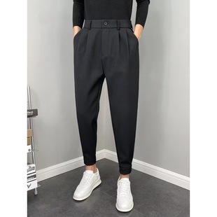 Spring and Autumn Skinny Western Pants Men's Korean-style Fashionable Slim-fit Cropped Casual Pants Solid Color All-match Straight-leg Pants