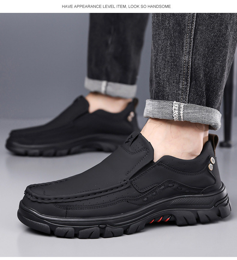 Giày lười nam da mềm đế bằng chống trượt miệng nông thoáng khí — kaki, đen chi tiết 16
