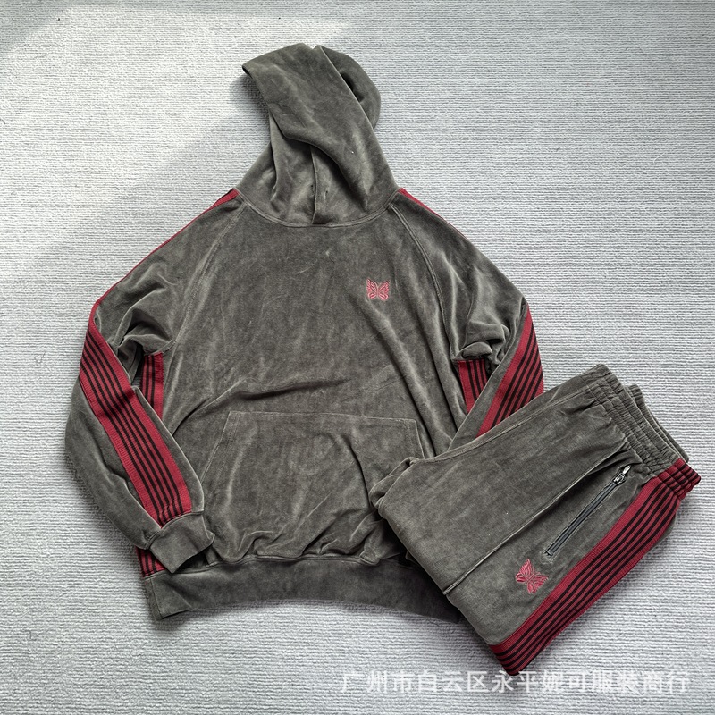 Needles tracksuits蝶ベルベットカーディガンレトロリボンジッパージャケットロングパンツスポーツスーツ