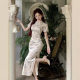 New Chinese Style National Style Cool Cheongsam Daily Chinese Style Gentle Temperament Jacquard dress Blue Tea