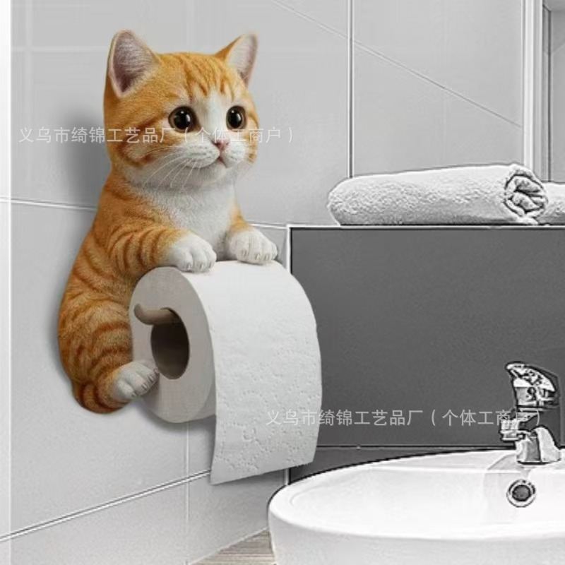 跨境热销可爱猫咪纸巾架厕所家居装饰树脂摆件高级感小众工艺品|undefined