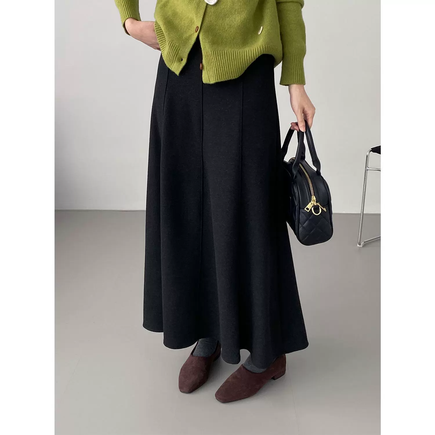 那末韩系通勤气质垂感拼接半身裙女松紧腰大摆A字显瘦长裙J9921