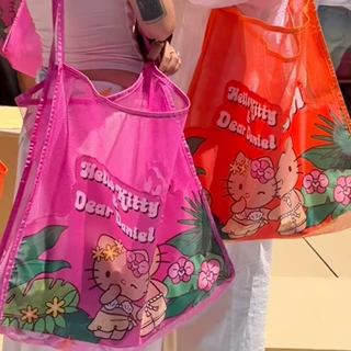 可爱凯蒂猫网格包夏日高颜值大容量单肩包个性百搭购物袋休闲包包
