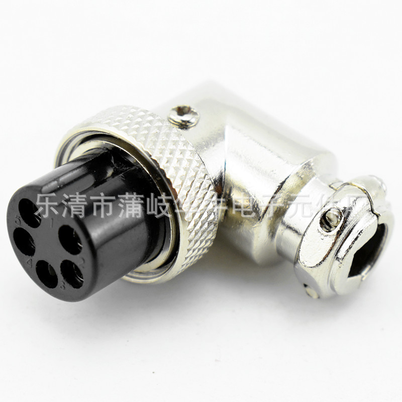 GX16弯角航空插头 5芯/6芯/7芯电子接插件 90°L型弯式连接器 M16