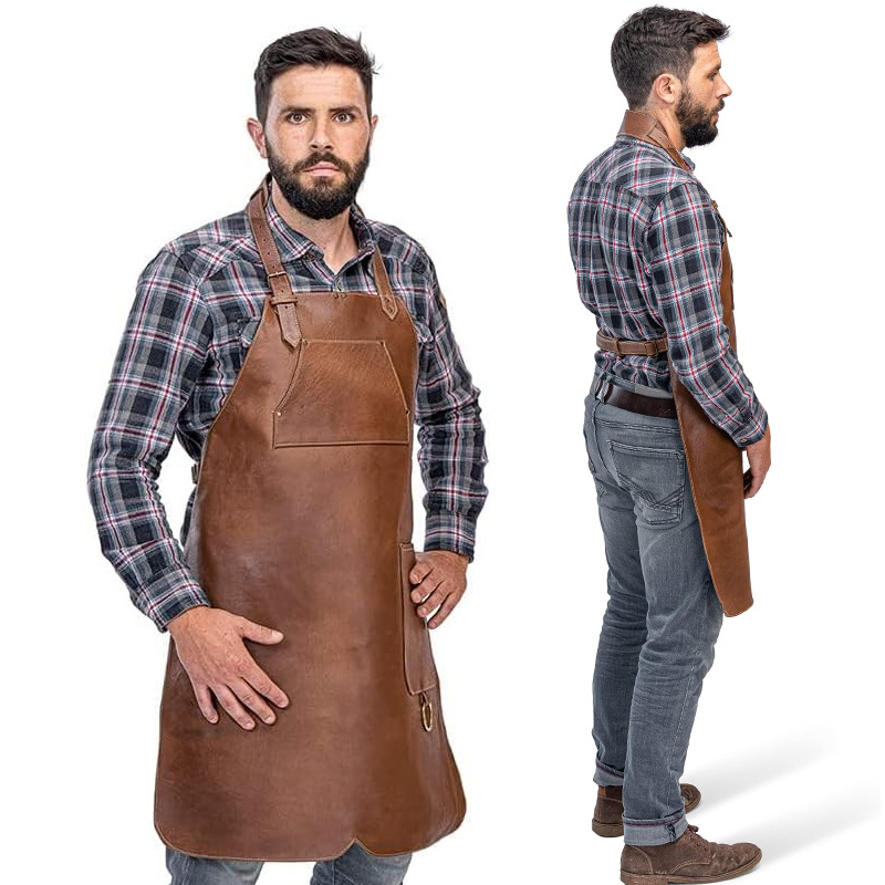 Transfronterizo Amazon cuero PU delantal retro barbero overol dos bolsillos impermeable delantal logotipo personalizado