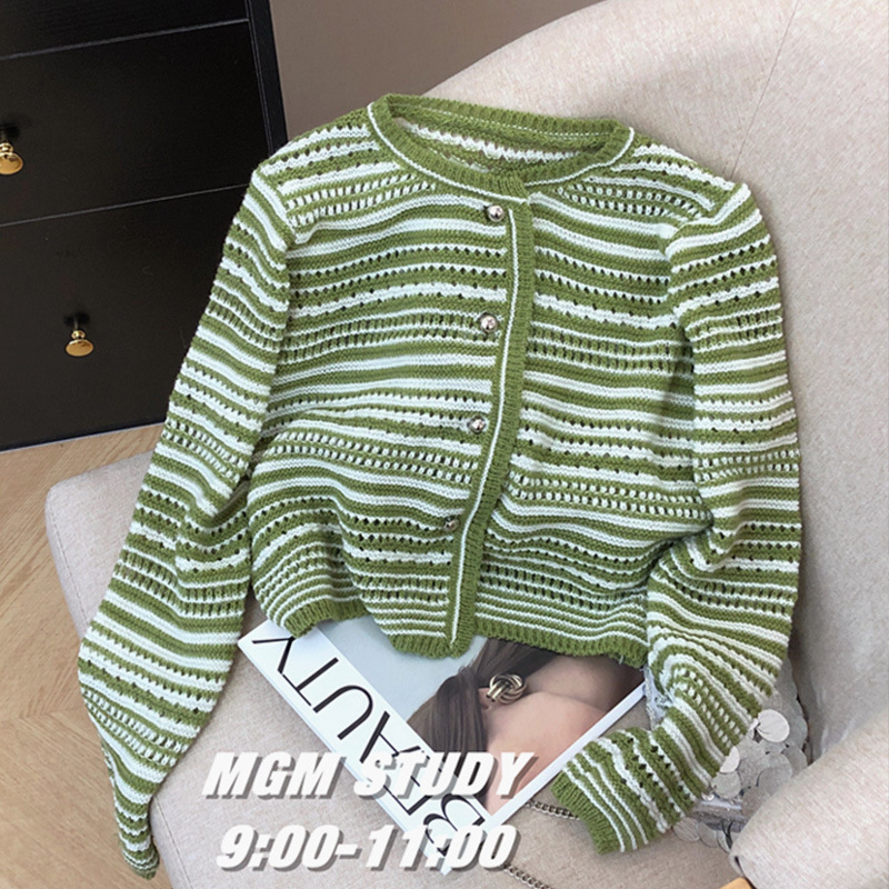 小香风条纹毛衣外套女2025新款早秋高级时尚单排扣开衫厚款上衣潮|undefined