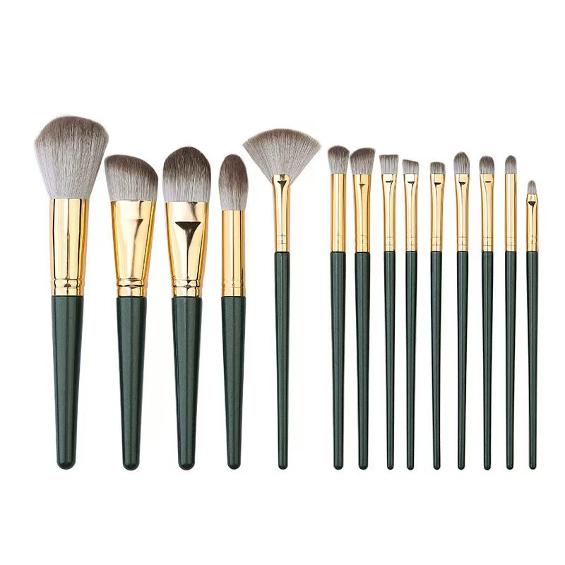 Makeup Brush Set 14 pcs, soft synthetic bristles with carrying bag — beginner full kit