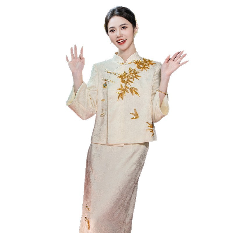 金玉儿原创新中式米白色敬酒服新娘2025新款结婚礼服订婚高雅套装|undefined