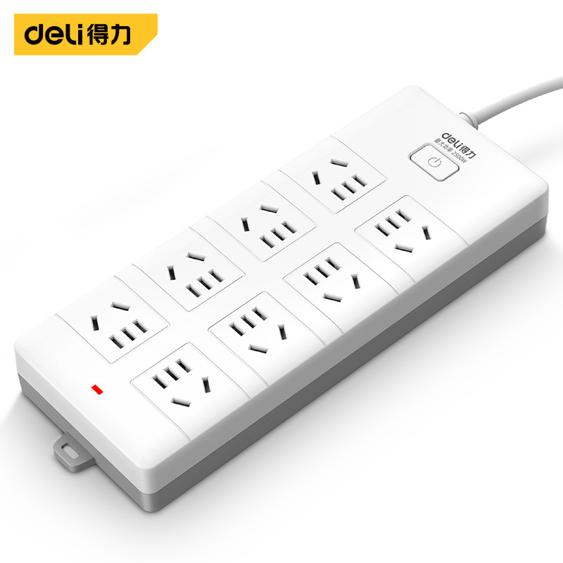 品牌授权 Deli/得力 延长线插座8组合孔1.8m3m5m白T820818T820850