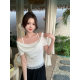 2025 Summer New chubby girl plus size Women's Swing Collar Strap Lace Fake Two-piece Short-sleeved Top