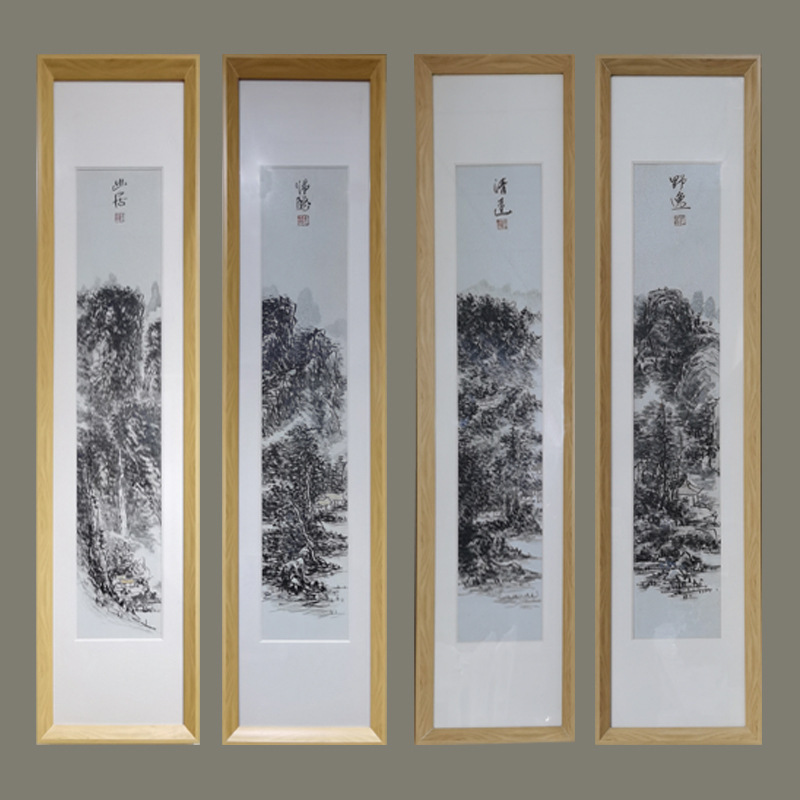 Jingdezhen New Chinese-style Hand-painted Freehand Brush Four-screen Porcelain Painting Sofa Background Wall Living Room Decoration Quadruple Wall Mural