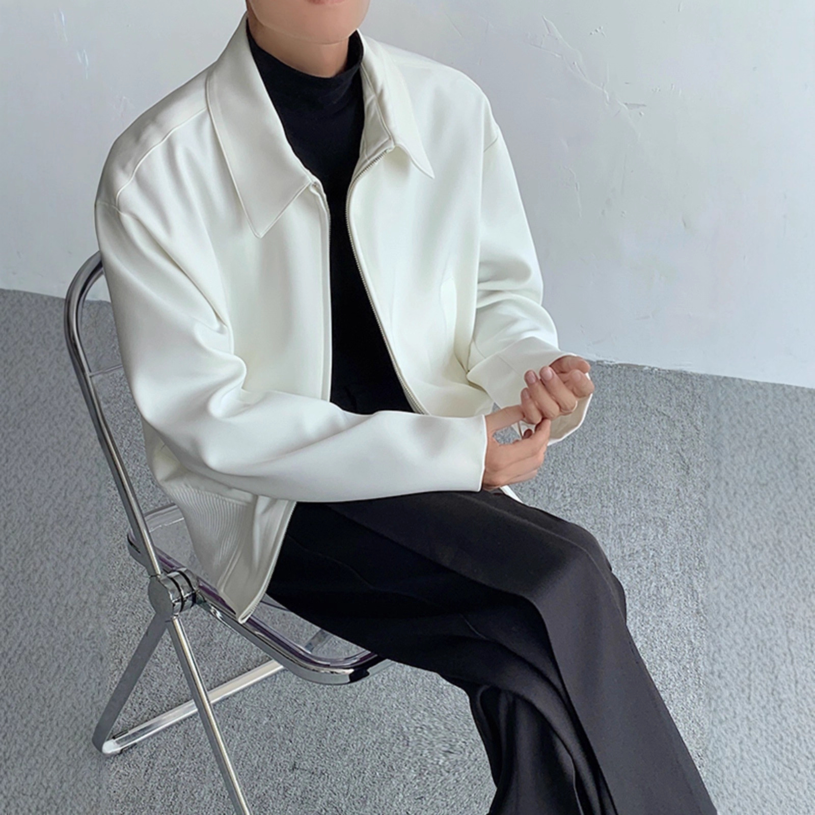 Shoulder Padded Executive Jacket Short Cardigan Zipper Baseball Jersey_voghion.com