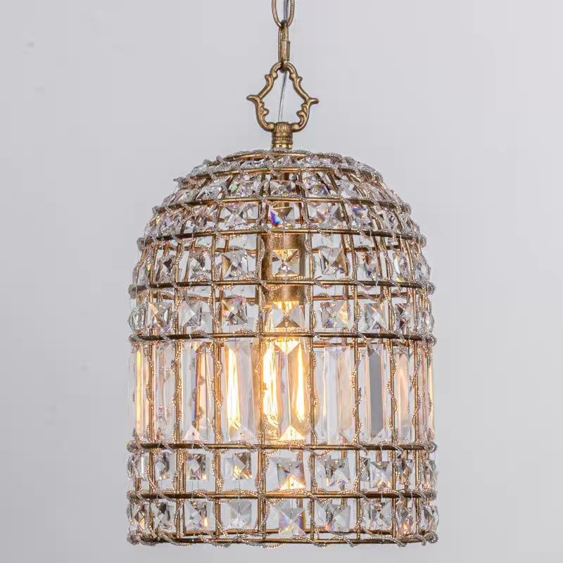 French Antique Crystal Single Head Chandelier Creative Dining Room Lamp Birdcage Personalized Entrance Lamps Retro American Balcony Lamp French Antique Crystal Single Head Chandelier Creative Dining Room Lamp Birdcage Personalized Entrance Lamps Retro American Balcony Lamp