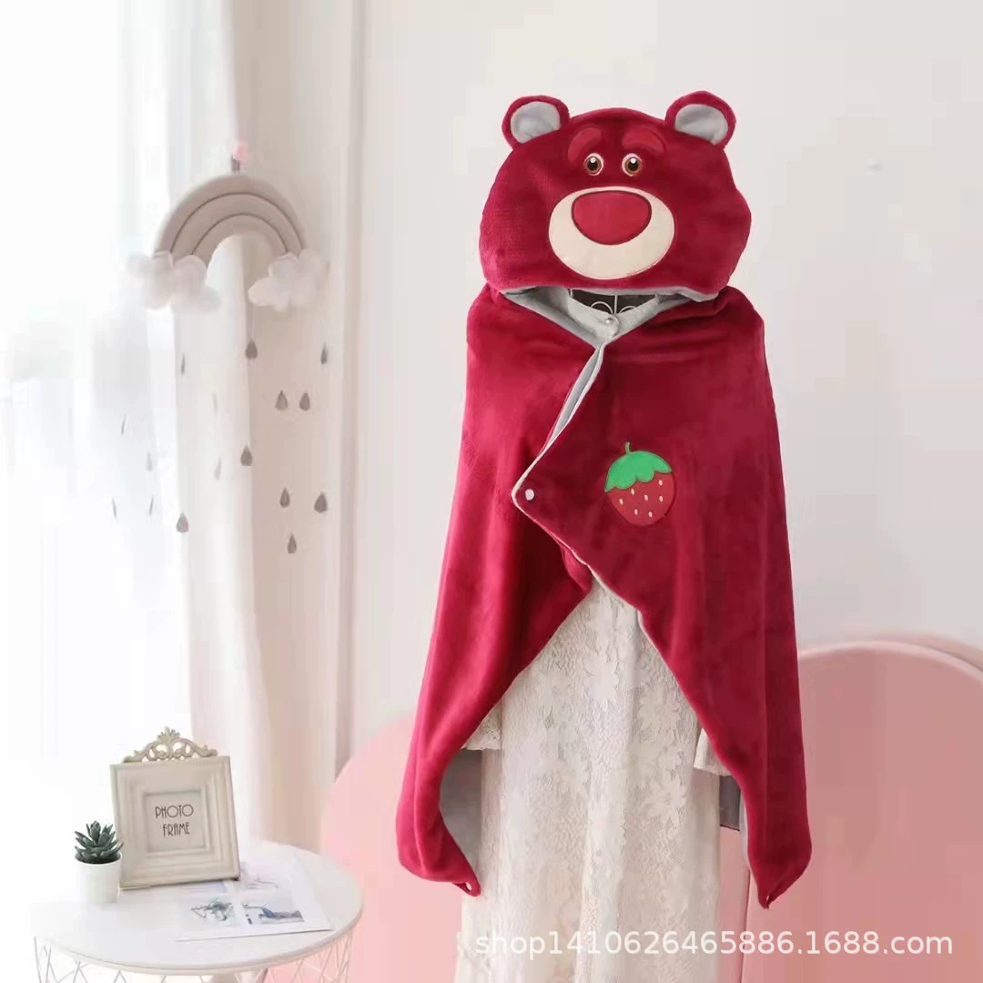 Мультяшная клубника, плащ с капюшоном, одеяльце для младших школьников, тёплый плащ для сна, с маленькими медвежатами