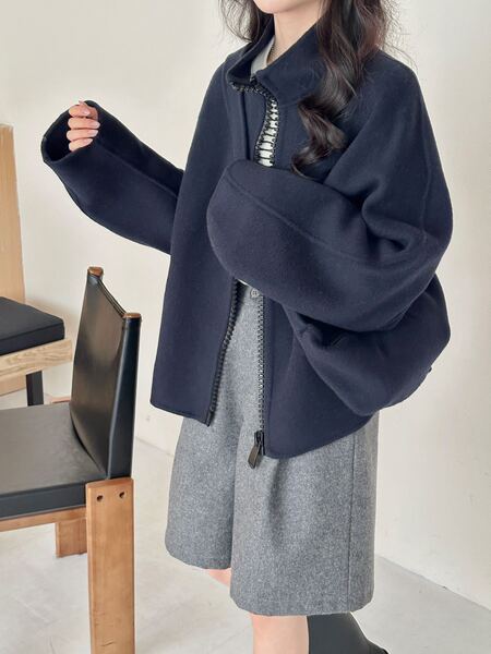 Casual Loose Short Double-Sided Wool Outwear for Women 2025 New Korean Style Preppy Style Woolen Outwear for Small People