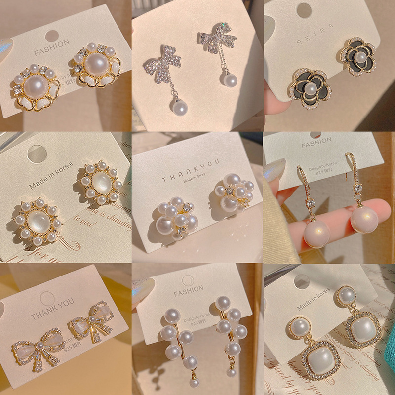 925 Needle Imitation Pearl Earrings for Women, Niche Korean Light Luxury High-End Earrings, Elegant Hong Kong Style Retro Ear Jewelry