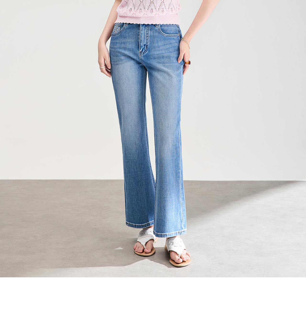 Quần jean nữ ống loe vải cotton wash lạnh co giãn 4 chiều phiên bản mỏng mùa hè — xanh lam chi tiết 17