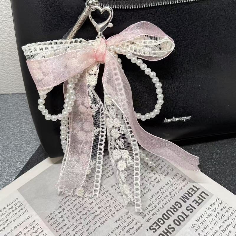 Sweet Lace Bow Bag Accessories Mobile Phone Pendant Korean Style Fresh Bow Canvas Shoe Pendant