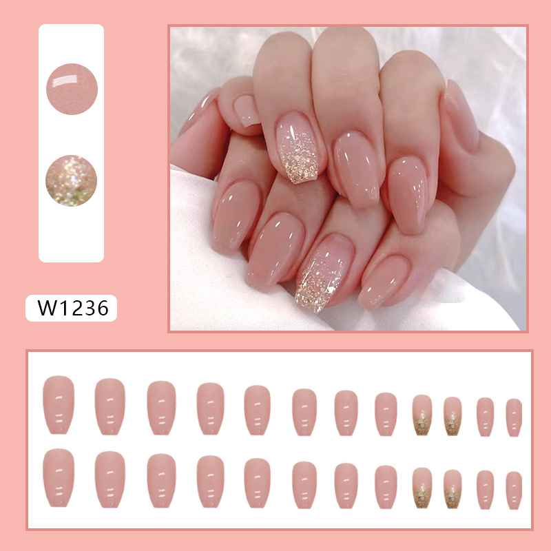 Kurzes Ballett, einfarbig, Mädchen, rosa, schlicht, goldfarben, Puder, Nagelstück, explosiv, Blitz, Instagram-Stil, Mode, tragende Rüstung_voghion.com