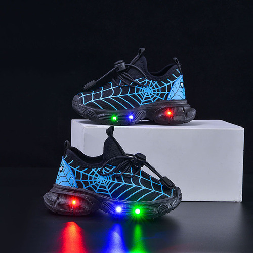 Spring and Autumn Children's Sports Shoes Spider-Man LED Lighting Shoes for Boys Aged 1-6, Sports, Breathable, Comfortable, Casual Shoes