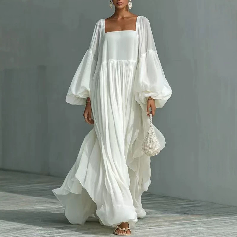 Cross-Border European and American Amazon Independent Site Spring/Summer New Elegant Slim-Fit Long-Sleeve French-Style White Vacation Dress Cross-Border European and American Amazon Independent Site Spring/Summer New Elegant Slim-Fit Long-Sleeve French-Style White Vacation Dress
