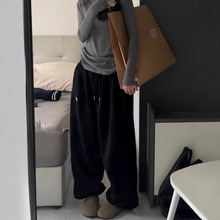 美式复古抽绳运动裤子女冬季加绒加厚束脚休闲裤宽松慵懒风阔腿裤