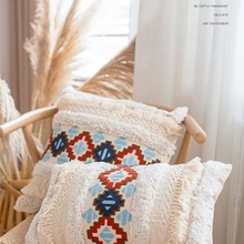 暖色调重工美式现代簇绒刺绣抱枕民族风摩洛哥沙发靠垫套民宿靠C&