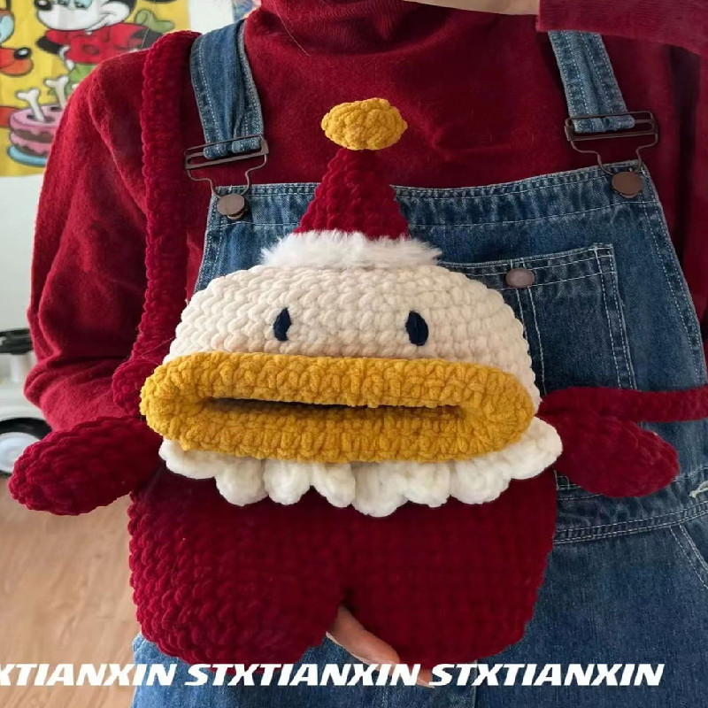 圣诞老人大嘴包diy材料包毛线手工编织自制玩偶包包成品送女友