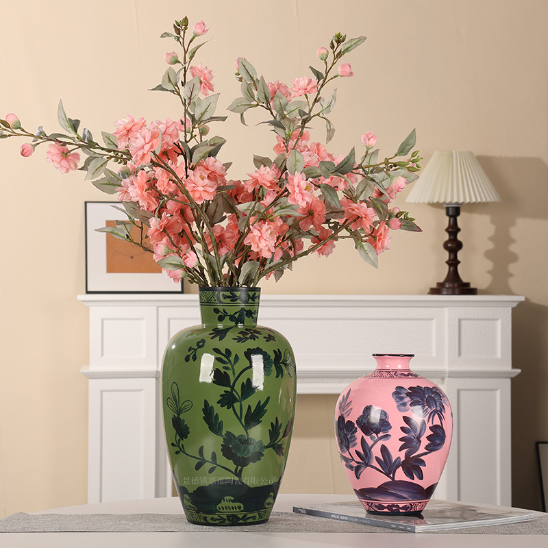 Italian Oriental Retro Ceramic Vase Hand-Painted High-End Niche Living Room Ceramic Vase Literary Home Furnishings