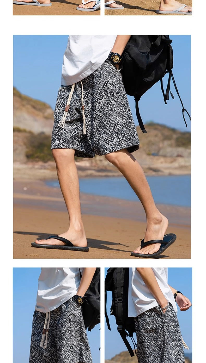 Unisex Summer Beach Shorts Textured Straight Leg Quick Drying Casual Mid Length Loose Fit For Home Or Sports_viptrois.com