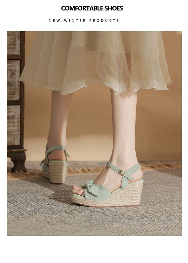 Sandal cao gót nữ hở mũi đế xuồng đan thừng gót 9 cm — Xanh lá cây nhạtcolor chi tiết 18