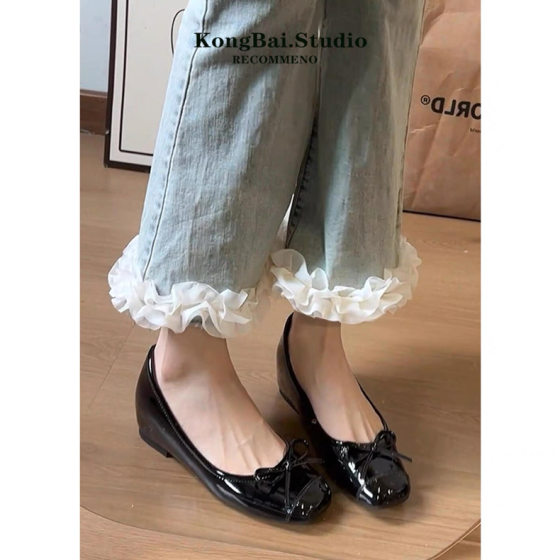 Nude Color Single-layer Shoes Women's 2025 New Style Inner Height-increasing Flat Ladyshoes French Style Elegant Ballet Shoes Shallow Mouth Soft Bottom Bean Shoes