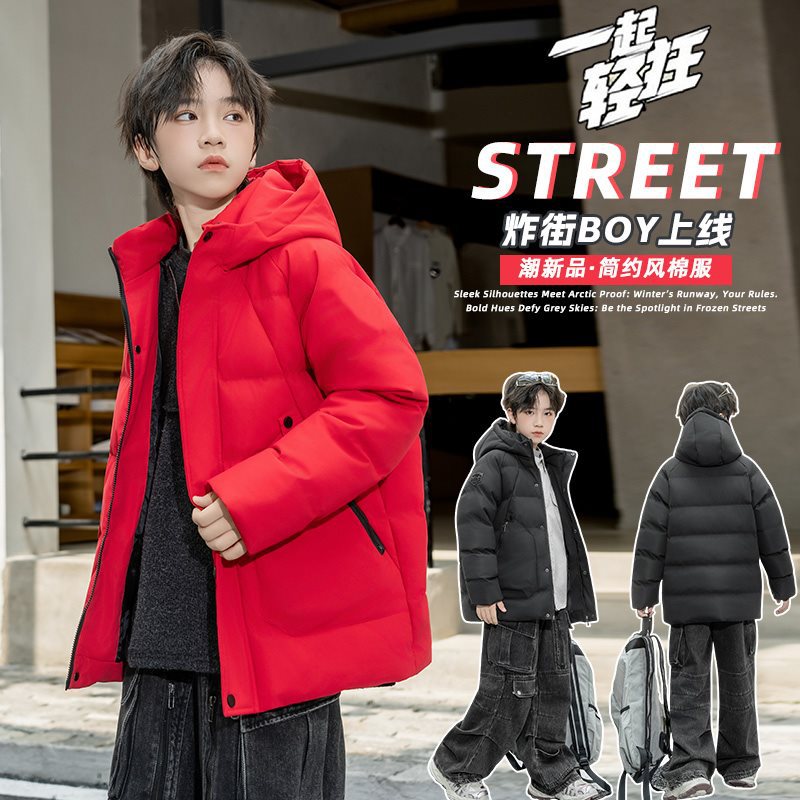 【高品质】儿童棉衣男冬季中大童大口袋棉服男2025新款工装青少年
