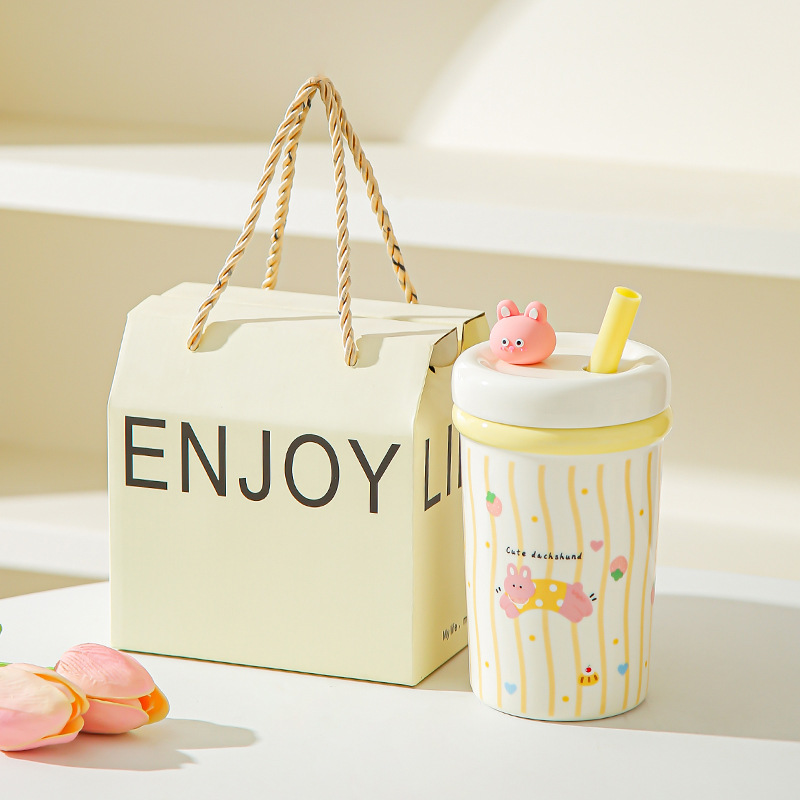 Corazón de una niña, taza de paja encantadora, taza de cerámica con cubierta, taza de café, leche, regalo de cumpleaños