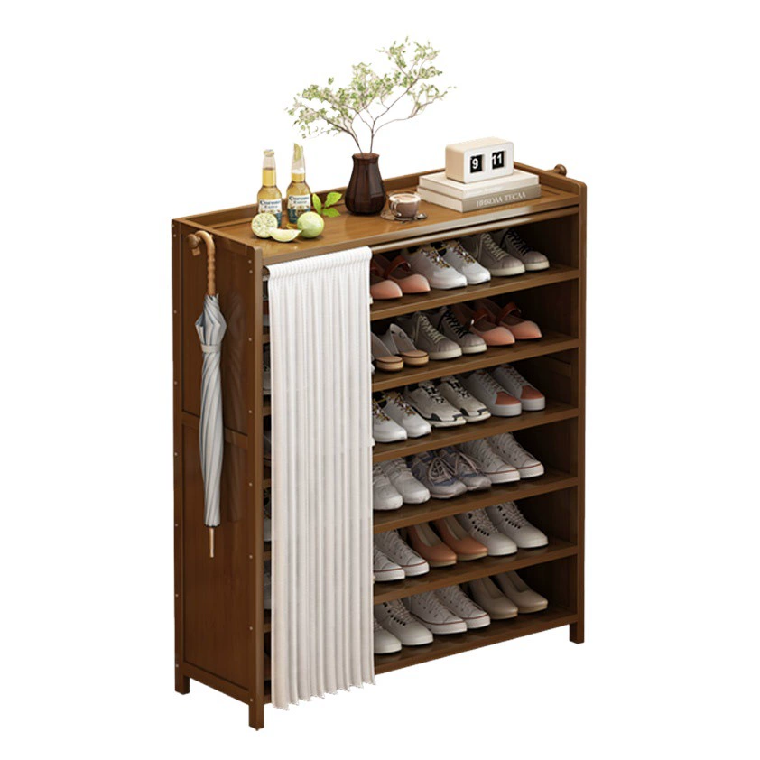 Многослойный компактный пылезащитный бамбуковый простой шкаф для обуви Простой экономичный бытовой дверной проем большой емкости Многофункциональная полка для обуви