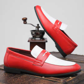 男士跨境热销大码商务正装皮鞋简约休闲时尚百搭皮鞋套脚拼色男鞋