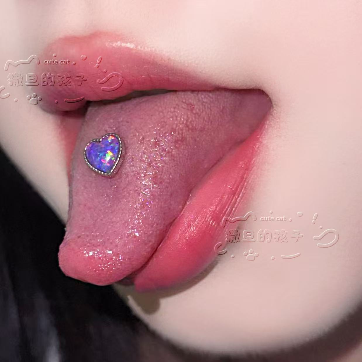 Satan's Child Opal Tongue Ring - 316L Surgical Steel Tongue Piercing Jewelry with Hand-Woven Opal Design detail image 2