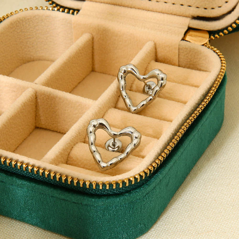 304 Stainless Steel Material Geometric, Heart Shape Pattern 1 Pair Lady Heart Shape Plating 304 Stainless Steel Ear Studs