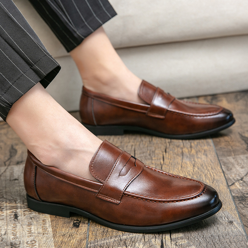 European and American Fashion Formal Pointed Leather Shoes Cross-Border Large Size British Style Simple Slip-On Loafers Office Men's Shoes