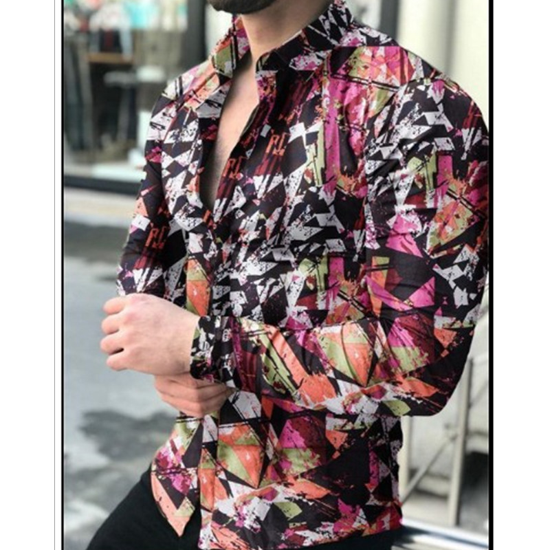 2025欧美男装衬衫秋季长袖翻领衬衫3d印花休闲衬衫男宽松男式衬衣|undefined