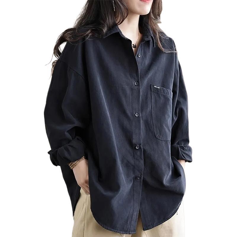 반대로 시즌 통관 대외 무역 여성의 가을 캐주얼 셔츠 재킷 플러스 사이즈 느슨한 슬리밍 긴팔 셔츠 탑 트렌디