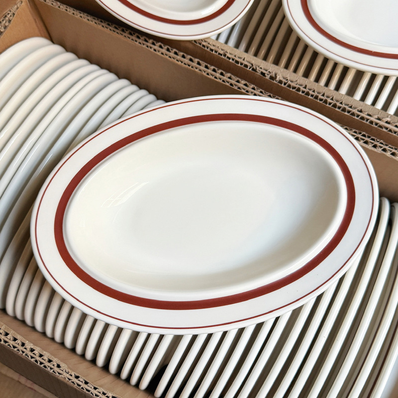 Original Export Surplus Genuine Goods, Instagram-Style Underglaze Ceramic Oval Plate, Western-Style Dessert Plate, Pasta Plate, Breakfast Plate, Dish Plate