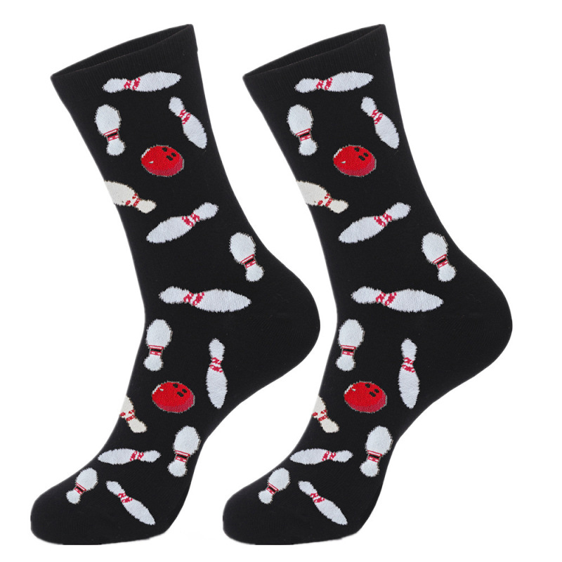 Cross-Border Foreign Trade Sports Socks with Bowling and Billiards Patterns, Unisex Mid-Calf Socks, European and American Style, Pure Cotton Long Socks
