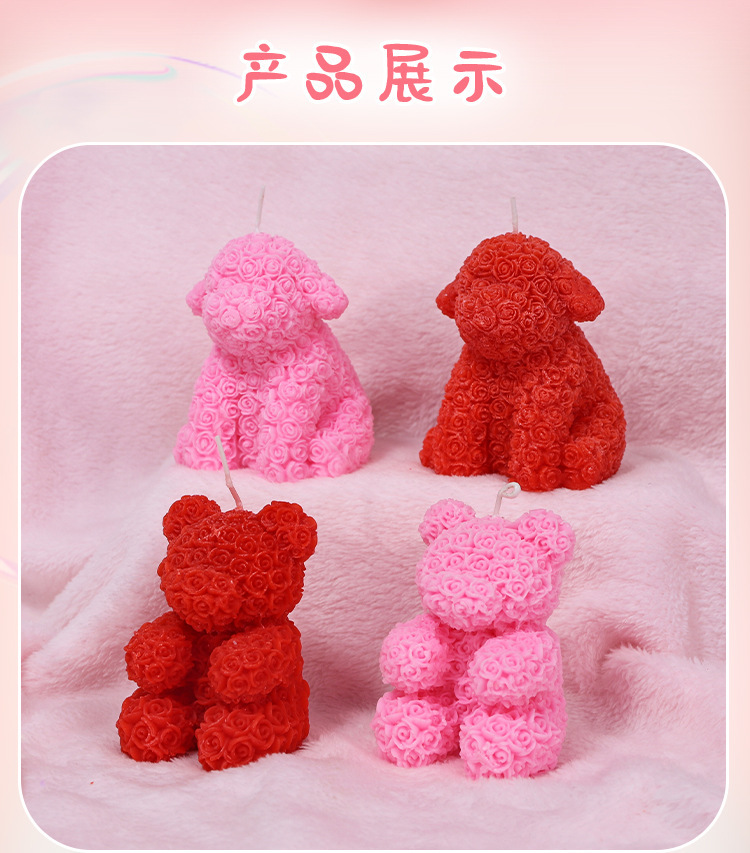 Soy Wax Low-Temperature Aromatherapy Candle for Couples, Rose Bear Design — detail image 15